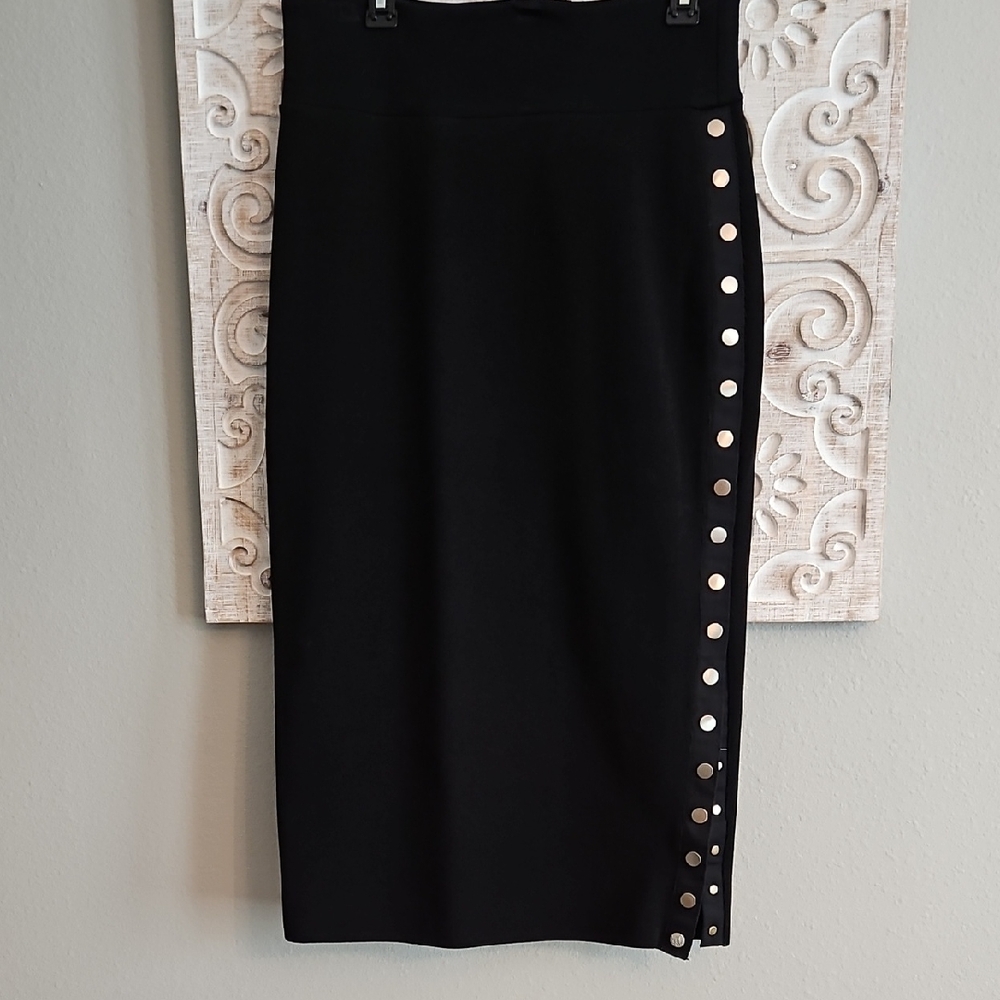 Elegant Black Pencil Skirt with Copper Accents